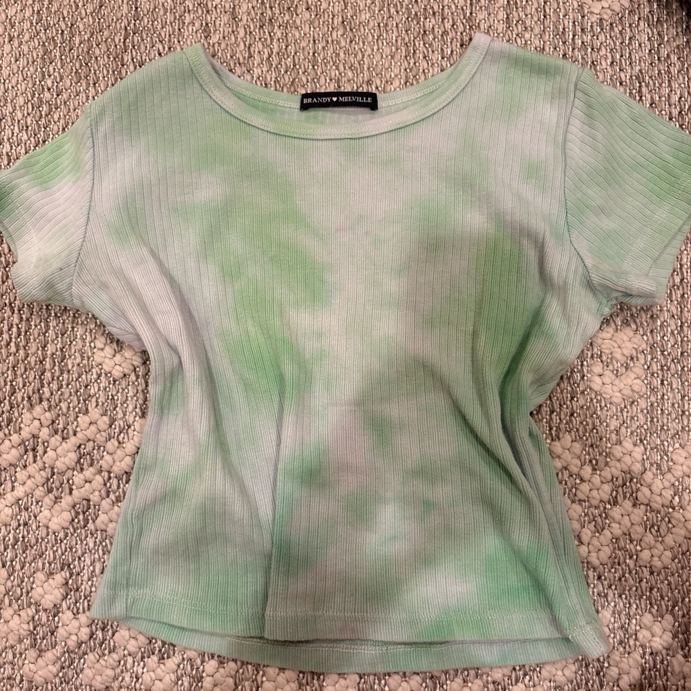 Brandy Melville Green Ribbed Fitted Short Sleeve T-Shirt💚